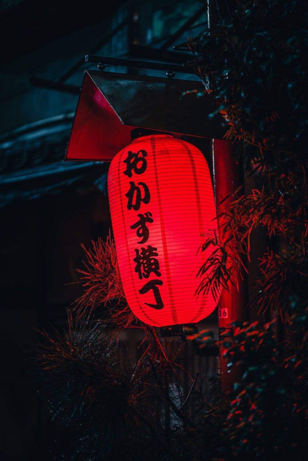 Japanische Laterne, Papierlaterne, Japanische Schrift, Nacht, Dunkelgrün, HD, Tablet-Hintergrund