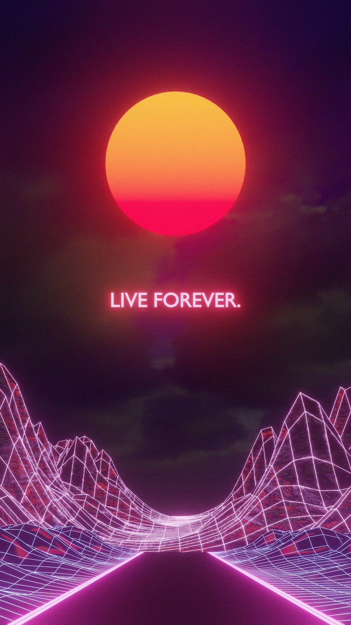 Synthwave, Live forever, Sonne, Neon-Gitter, Pink, Retro, Sperrbildschirm fürs iPhone