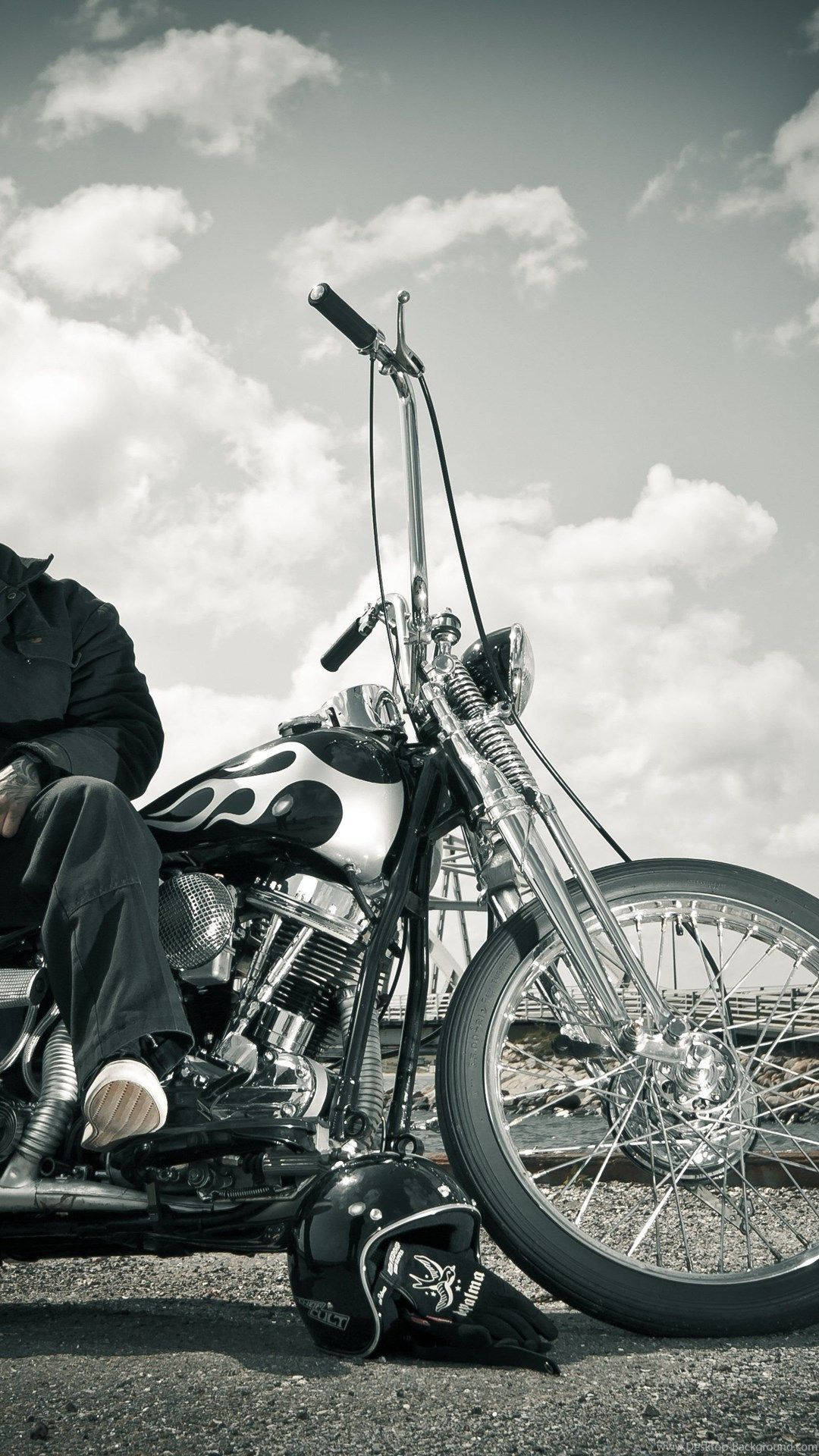 Chopper, Motorrad, Ape-Hanger-Lenker, Wolken, Chrom, Full HD, Sperrbildschirm fürs iPhone