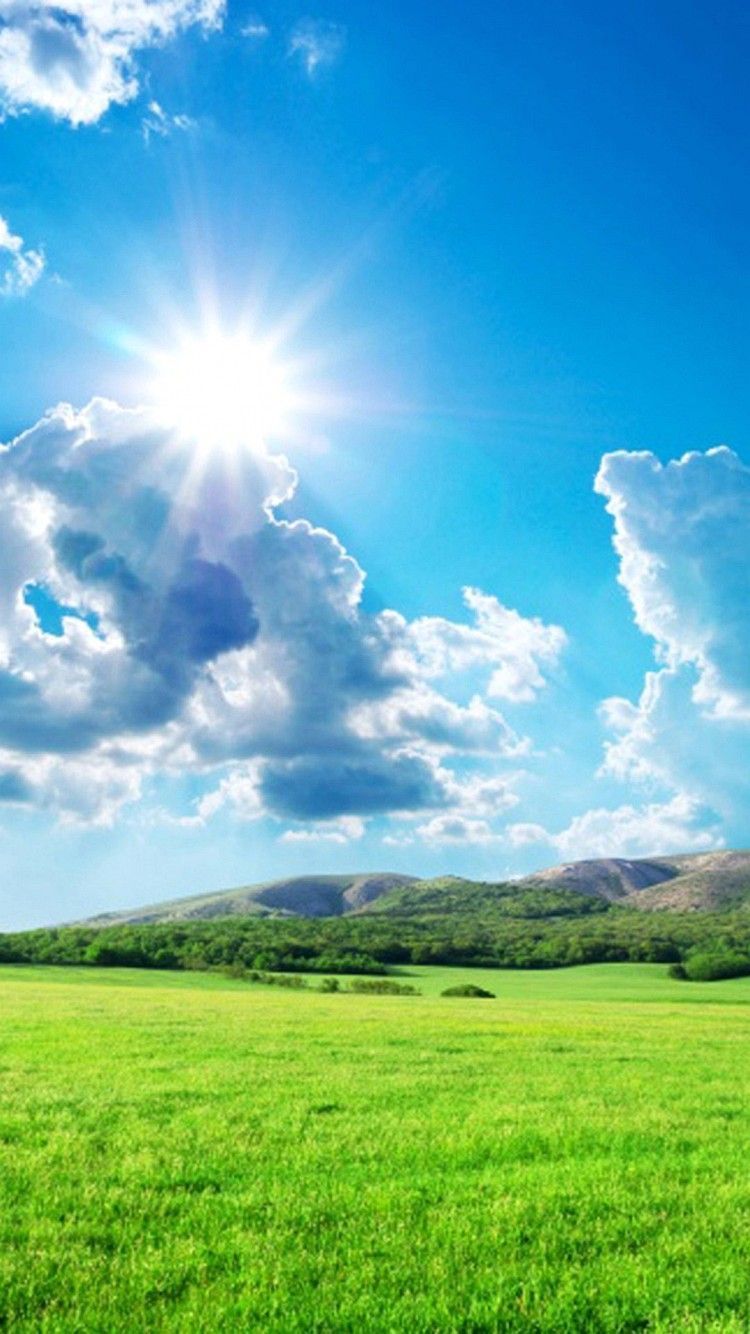 Sonne, Blauer Himmel, Wolken, Wiese, Grün, HD, Sperrbildschirm fürs iPhone