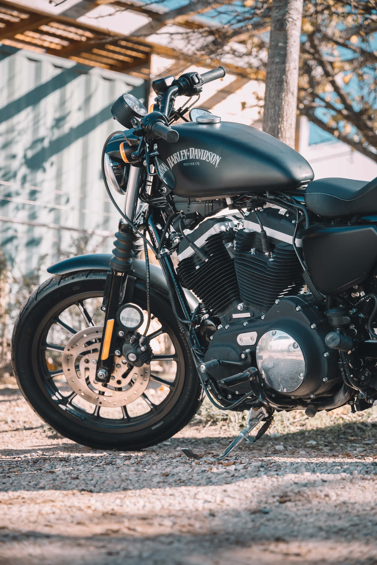 Harley-Davidson, Sportster, Motorrad, Schwarz, Industriegebäude, Full HD, Handy-Hintergrundbild
