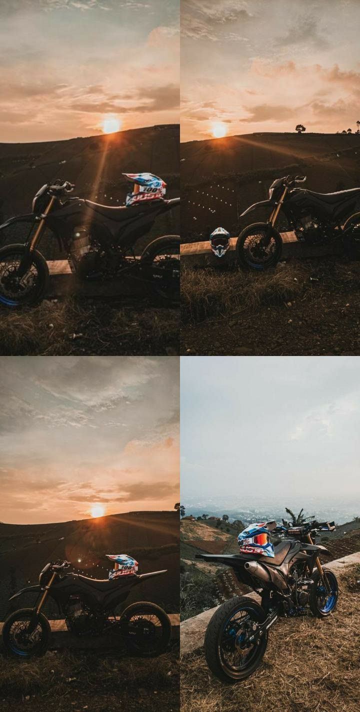 Motorräder, Sonnenuntergang, Collage, Hügel, Abendlicht, HD, Handy-Hintergrund
