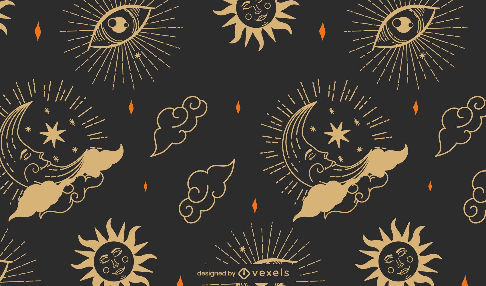 Sonne, Mond, Auge, Wolken, Muster, Gold, HD, Hintergrund für den Desktop