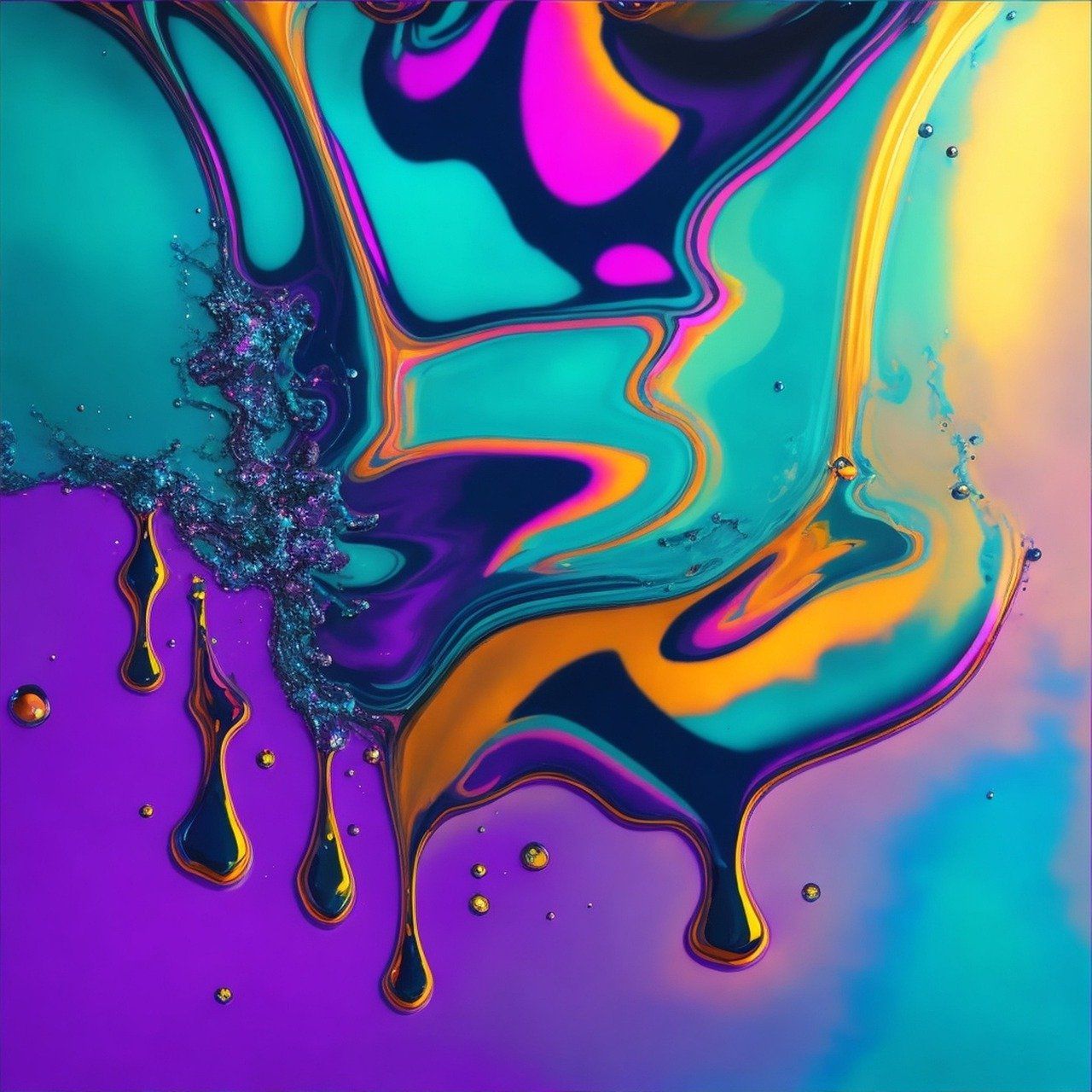 Fluid Art, Bunt, Lila, Tropfen, Abstrakt, Hintergrundbild für iPad und Tablet