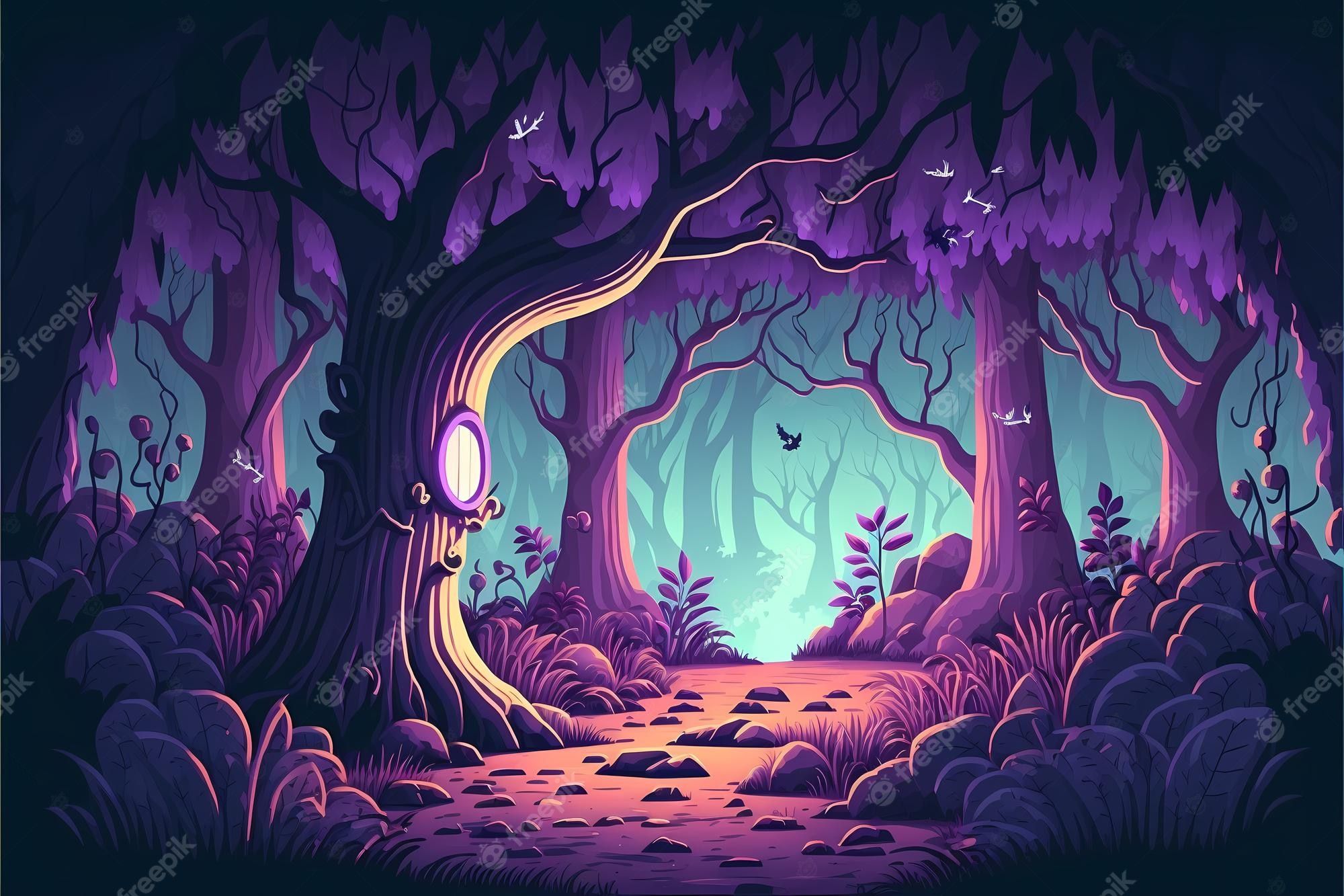 Märchenwald, Portal, Lila, Illustration, Fantasy, Full HD, Desktop-Hintergrund für Windows