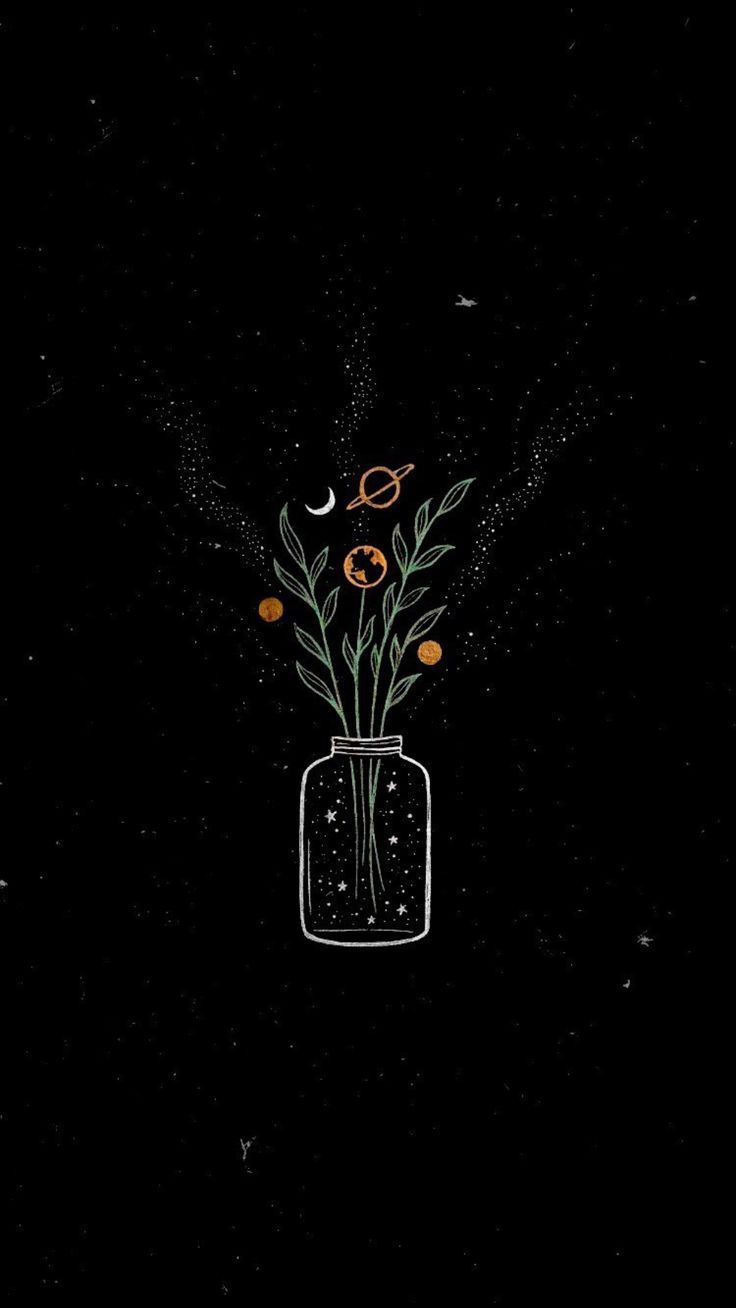 Blumen, Glas, Linienkunst, Schwarzer Hintergrund, Minimalistisch, Sperrbildschirm fürs iPhone