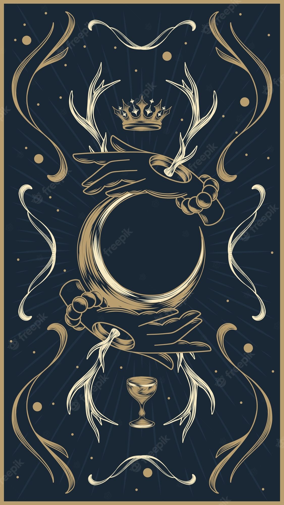 Mondsichel, Schlange, Krone, Tarot, Gold, Dunkelblau, Full HD, Sperrbildschirm fürs iPhone
