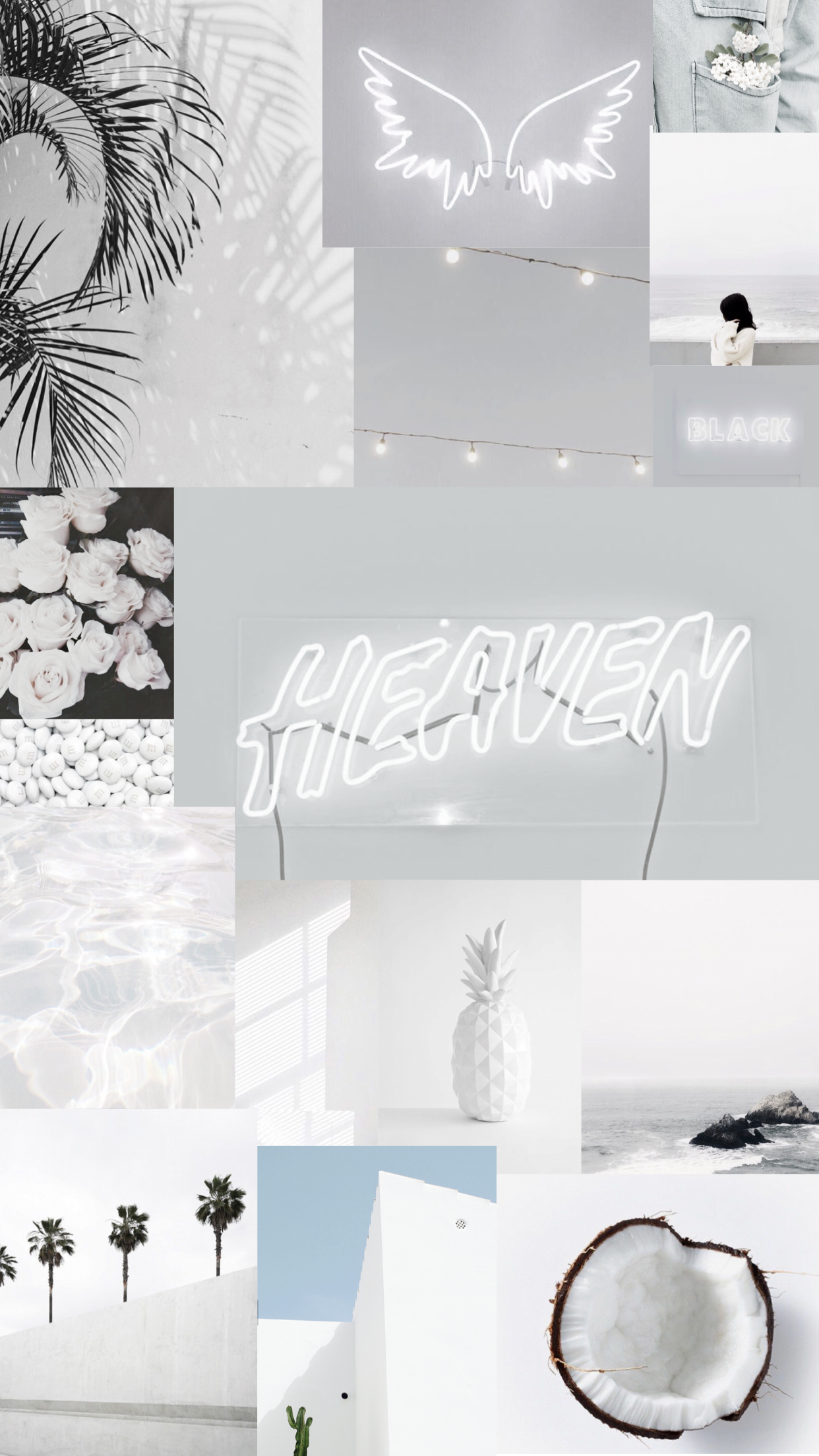 Collage, Weiß, Grau, Aesthetic, Fotowand, Full HD, Sperrbildschirm fürs iPhone