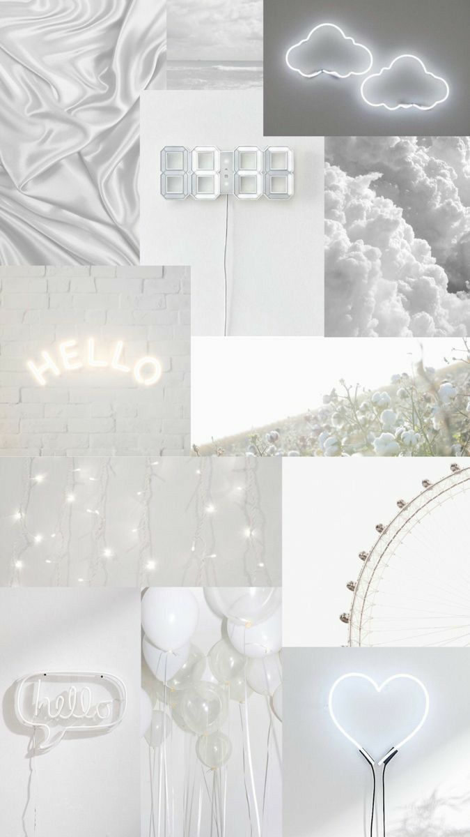 Collage, Hello, Neonschrift, Neonwolke, Satin, Hintergrundbild für iPhone und Android