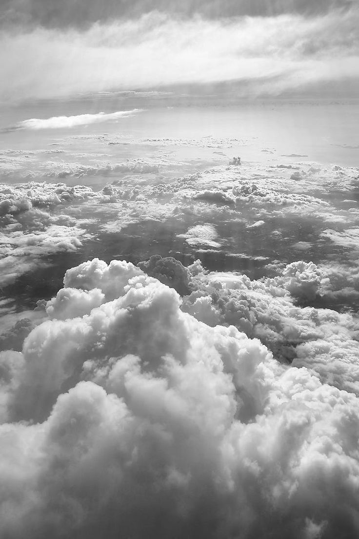 Wolkenmeer, Über den Wolken, Himmel, Schwarz-Weiß, Hintergrundbild für iPhone und Android