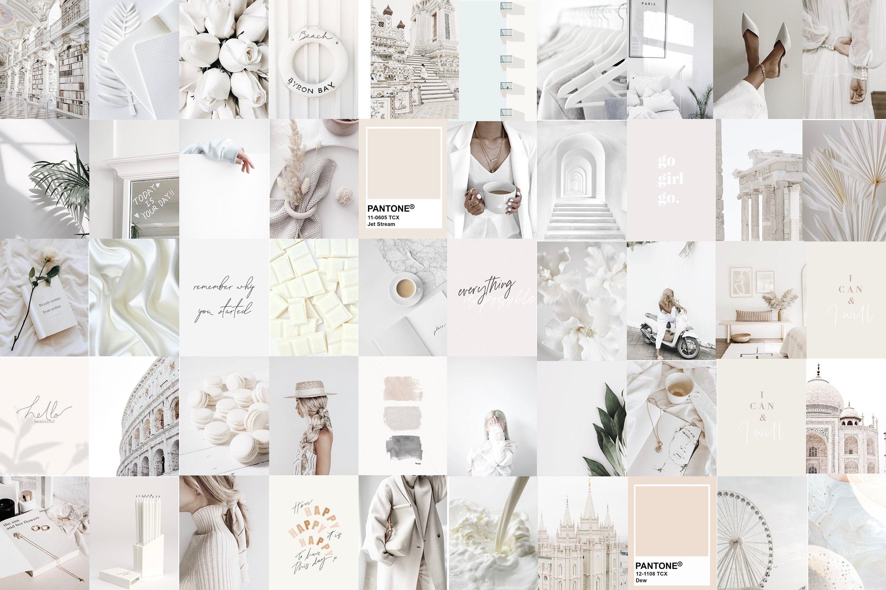 Collage, Beige Ästhetik, Pantone, Fotowand, Creme, 2K, Hintergrund für den Desktop