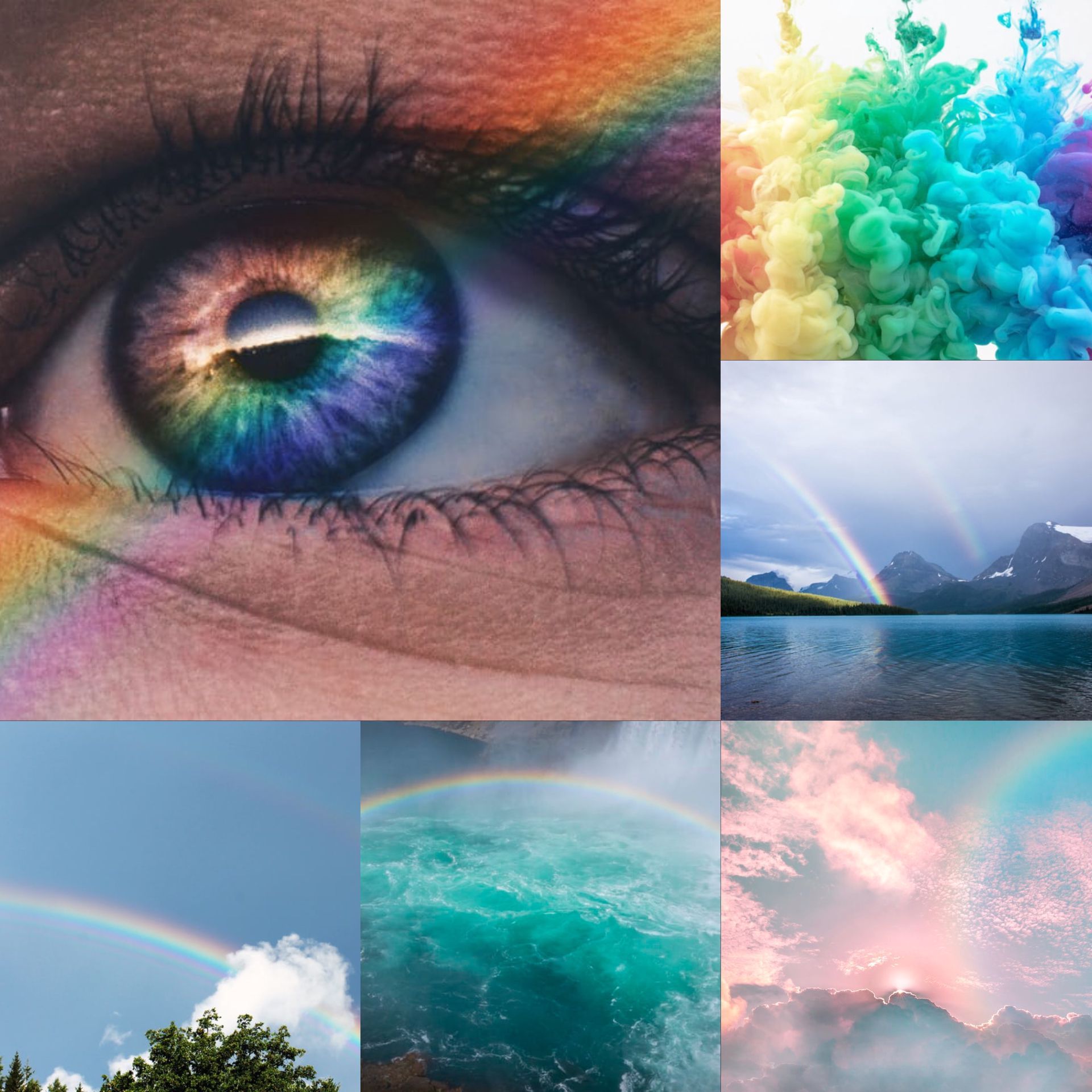 Collage, Auge, Regenbogen, Meer, Wolken, Hintergrundbild für iPad und Tablet