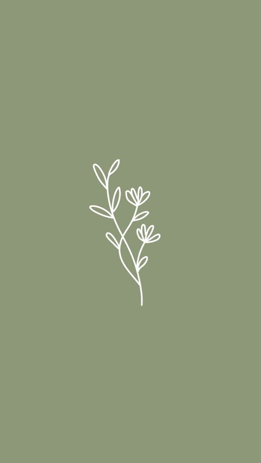 Blume, Linienkunst, Olivgrün, Minimalistisch, Zweig, HD, Handy-Hintergrund im Hochformat