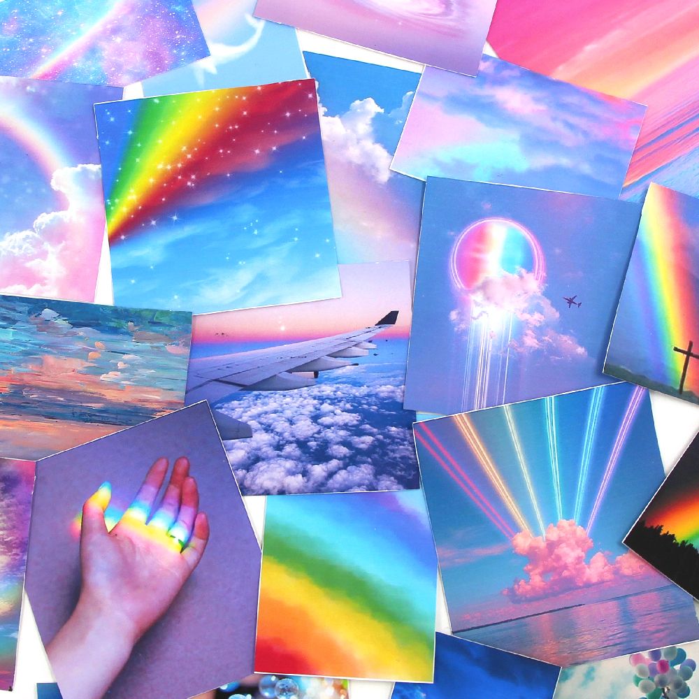 Collage, Regenbogen, Himmel, Ästhetik, Blau, Hintergrundbild für iPad und Tablet