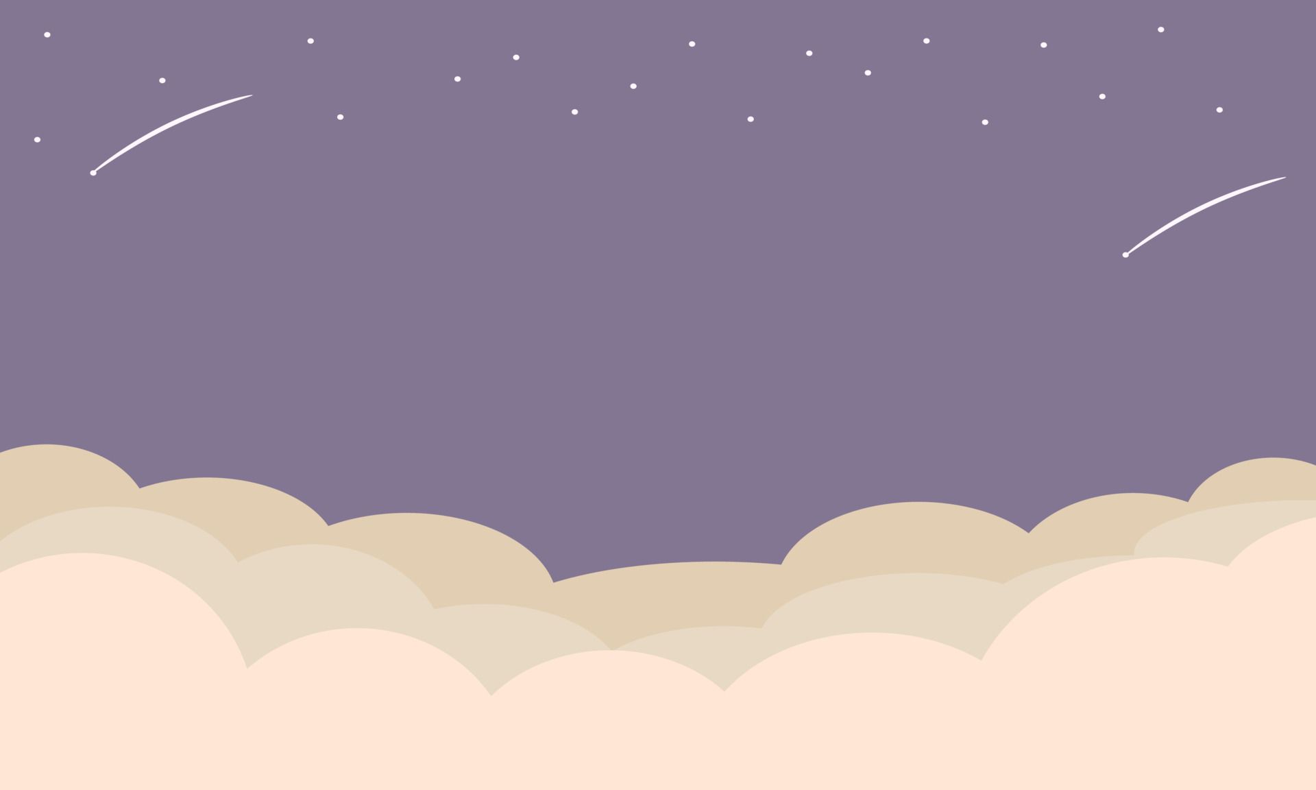 Wolken, Sternschnuppen, Lila Himmel, Flaches Design, Full HD, Desktop-Hintergrund für Windows