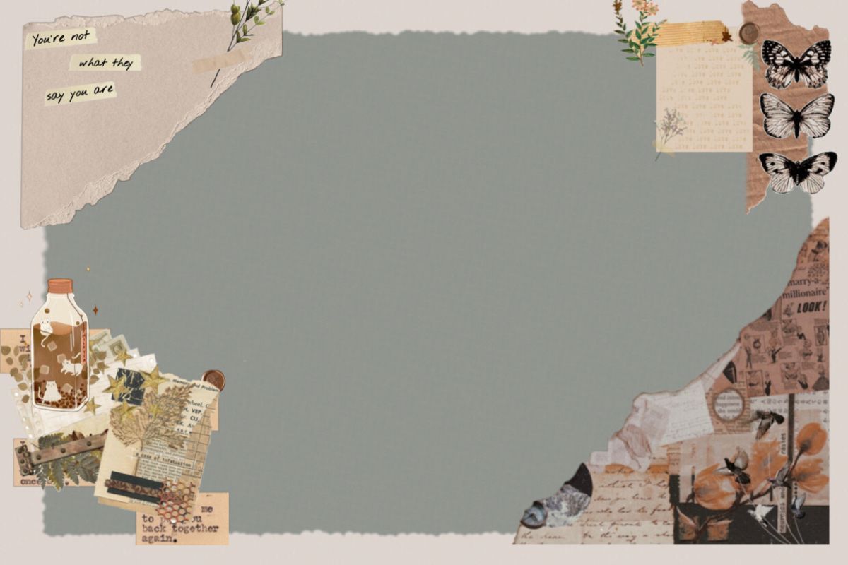 Vintage-Collage, Zerrissenes Papier, Schmetterlinge, Scrapbook, Grau, Hintergrundbild