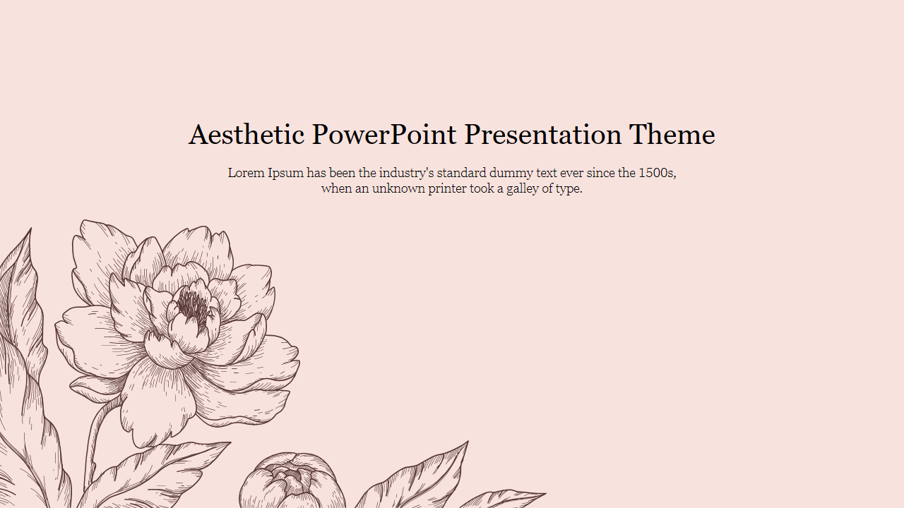 Aesthetic PowerPoint, Pfingstrose, Strichzeichnung, Altrosa, Folienvorlage, HD, Desktop-Hintergrund