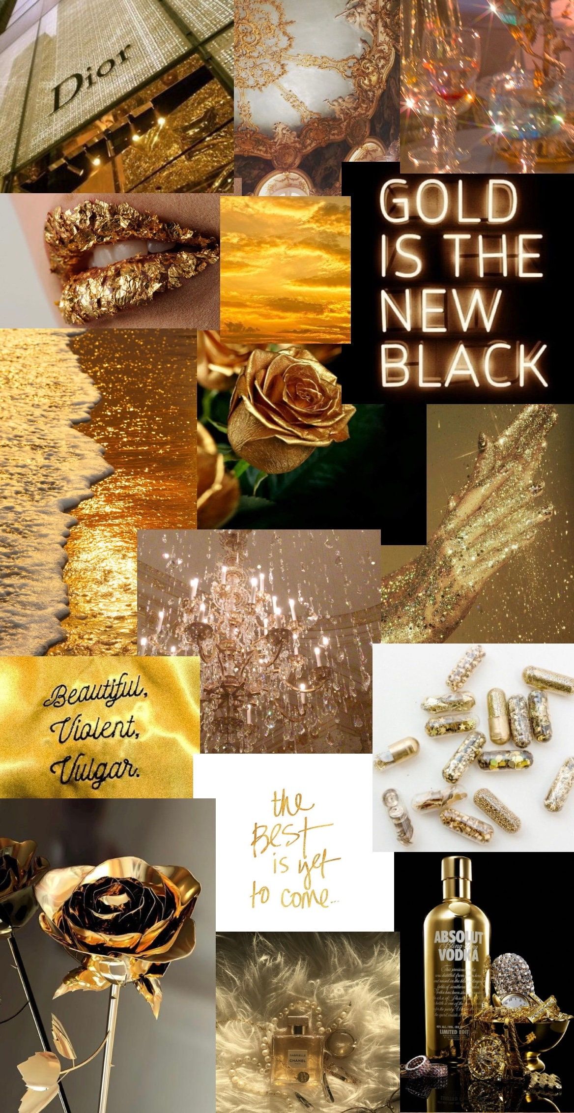 Collage, Gold is the new black, Goldene Rose, Parfüm, Luxus, Full HD, Handy-Hintergrundbild