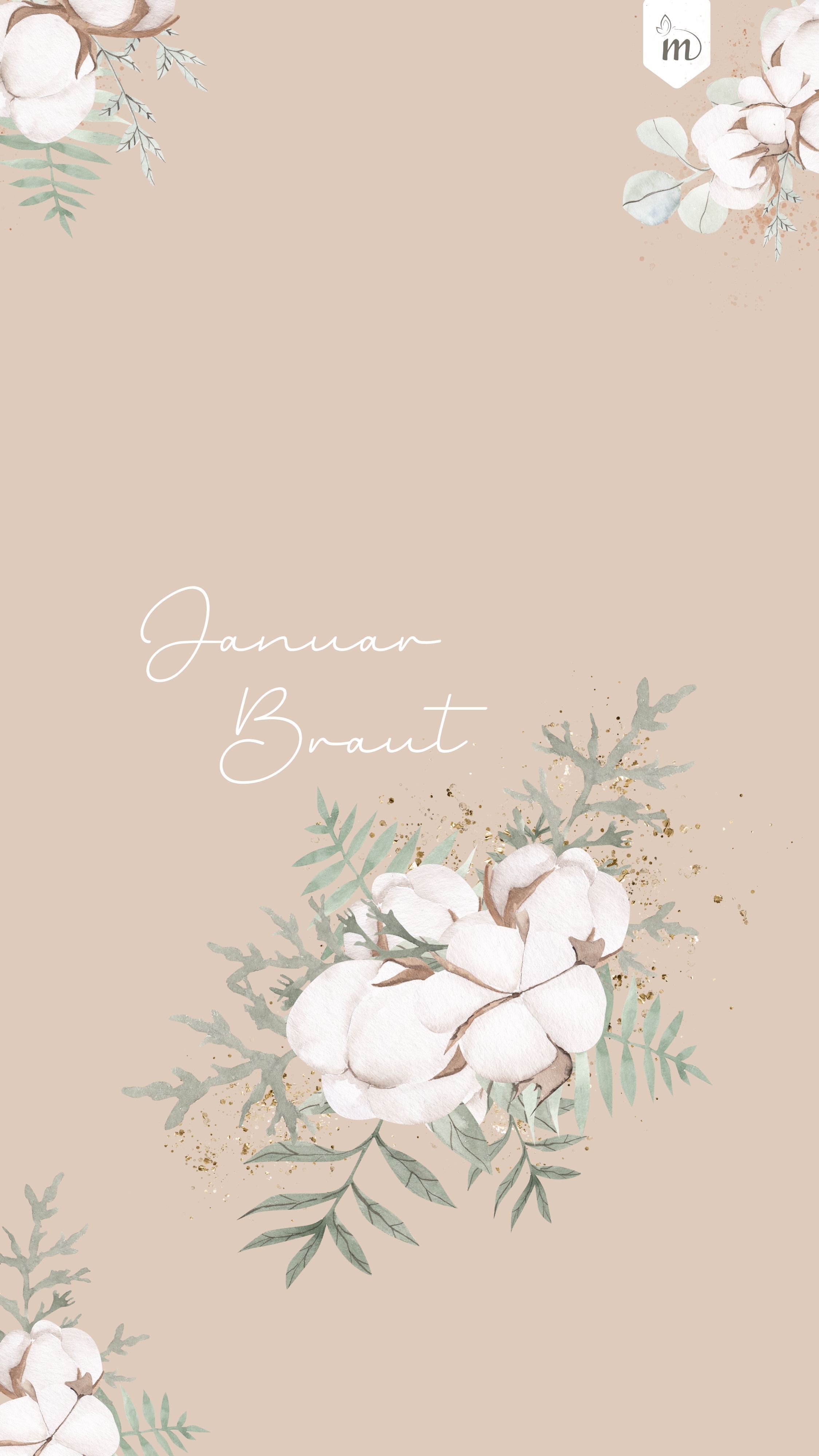 Pfingstrose, Schriftzug, Beige, Florales Motiv, Minimalistisch, QHD+, Handy-Hintergrund