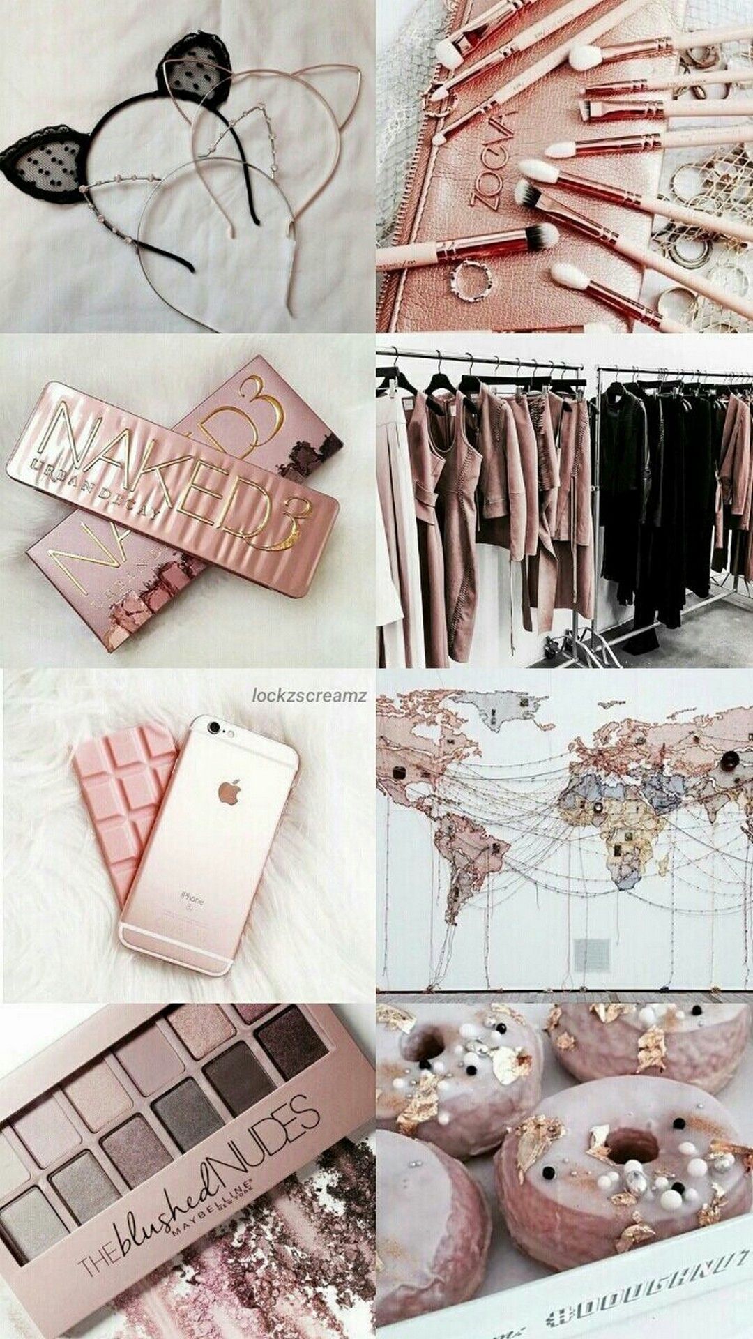 Collage, Rosa, Make-up, Donuts, Ästhetik, Full HD, Sperrbildschirm fürs iPhone