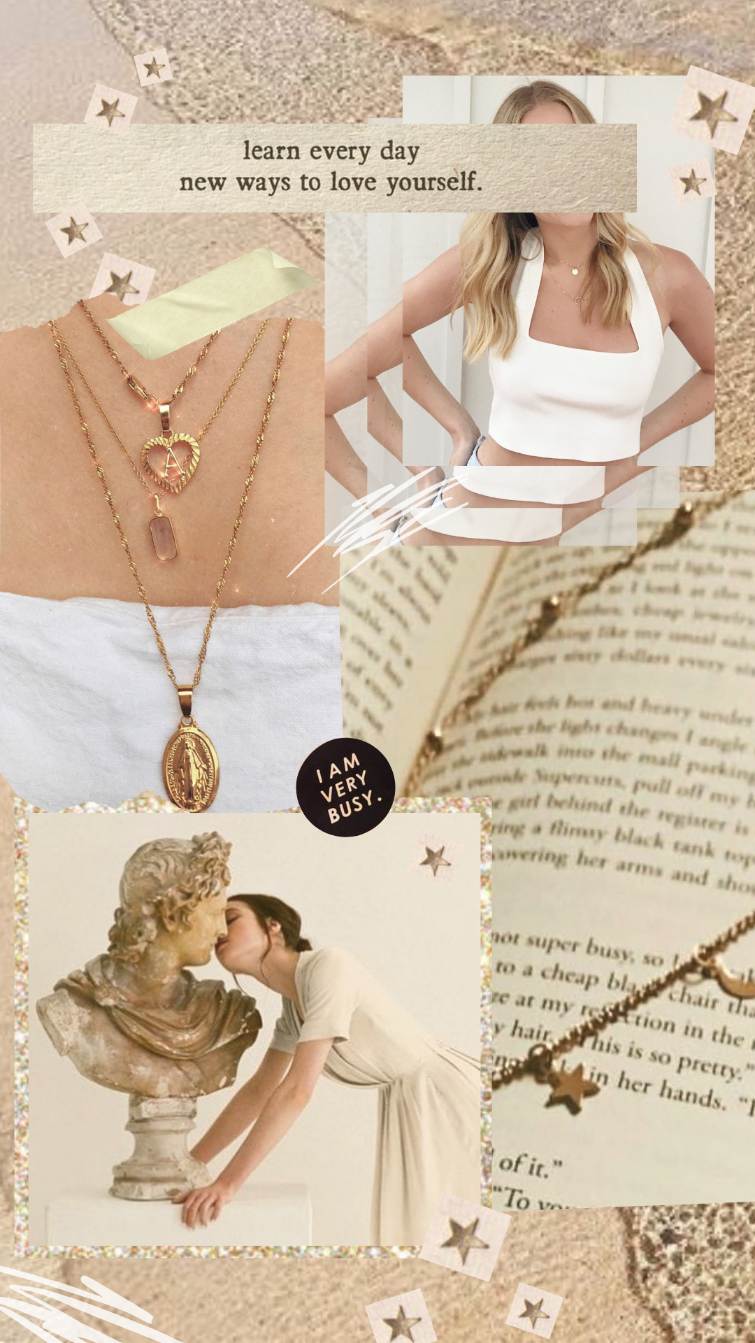 Collage, Beige, Vintage, Buchseiten, Ästhetik, Full HD, Hintergrundbild fürs Handy