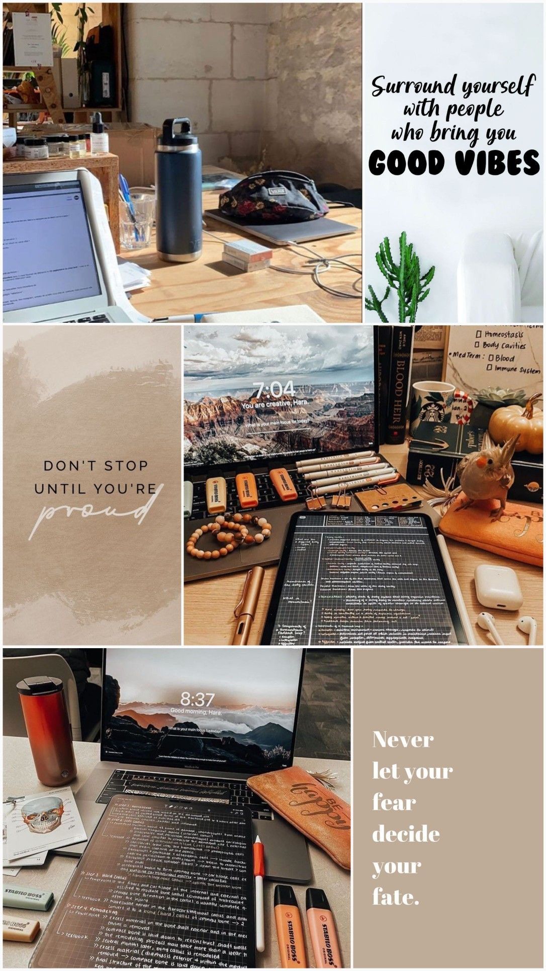 Study Aesthetic, Collage, Schreibtisch, Sprüche, Good Vibes, Full HD, Handy-Hintergrund