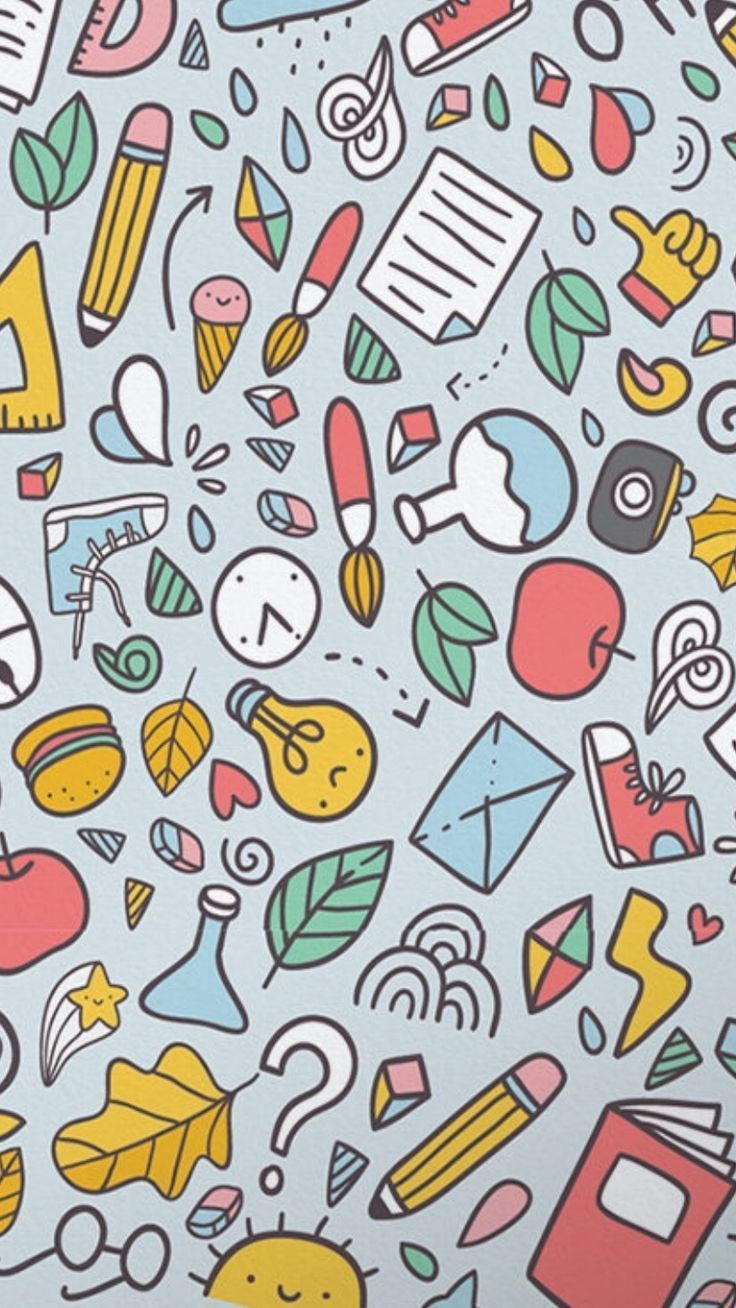 Schulsachen, Doodles, Muster, Bunt, Stifte, HD, Hintergrundbild fürs Handy