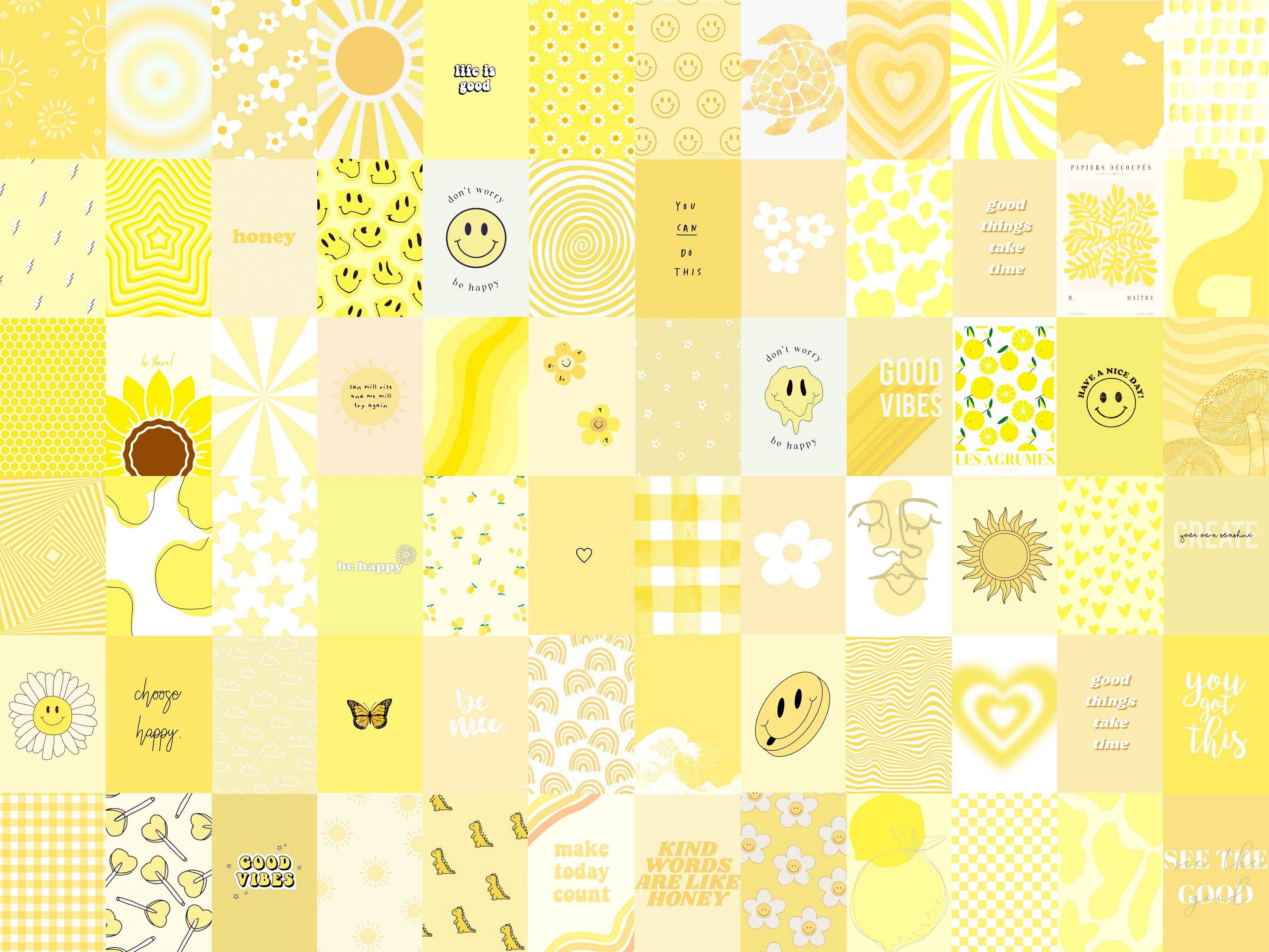 Collage, Gelb, Smiley, Pastell, Ästhetik, 2K, iPad-Hintergrundbild