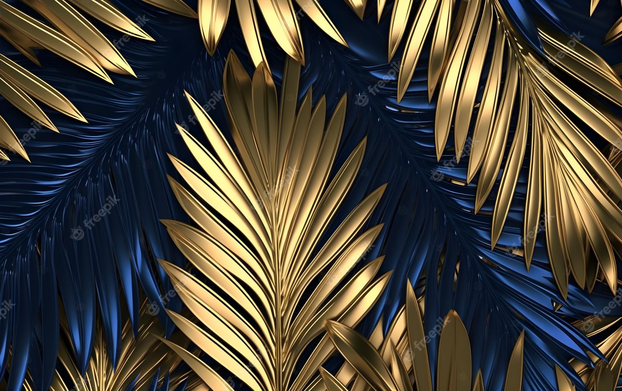Goldene Palmblätter, Dunkelblau, Tropisch, Luxus, 16:10, Full-HD-Hintergrundbild für den Desktop