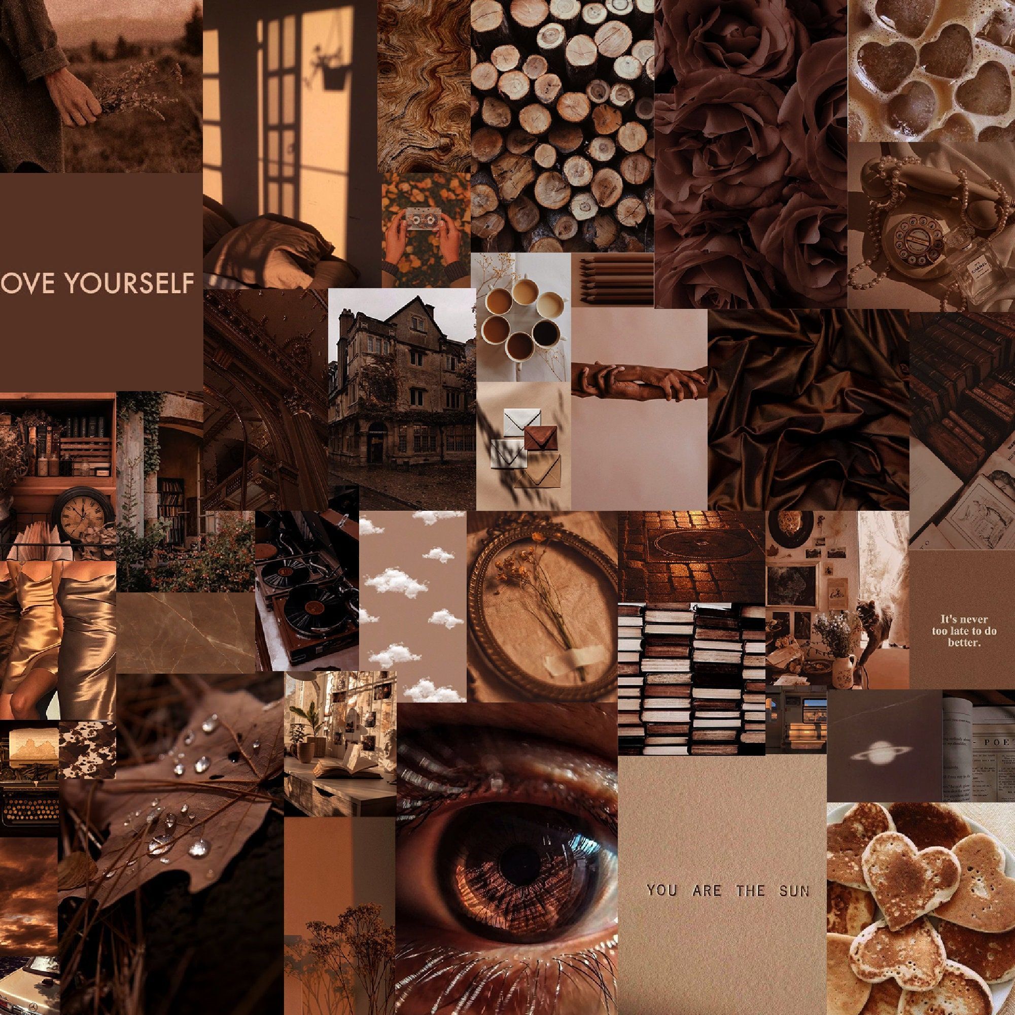 Collage, Braun, Vintage, Auge, Ästhetik, Full HD, Hintergrundbild fürs Tablet