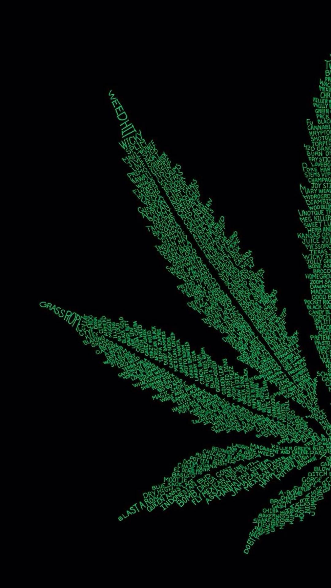 Cannabisblatt, Schwarzer Hintergrund, Dunkelgrün, Minimalistisch, Nahaufnahme, Sperrbildschirm