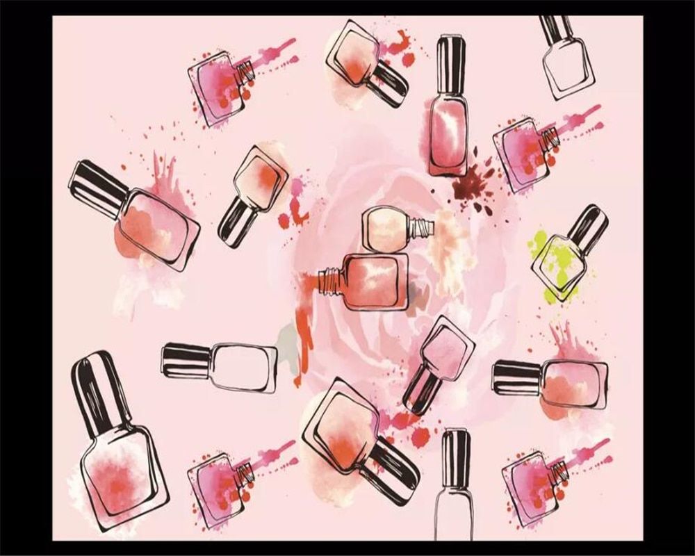 Nagellackflaschen, Illustration, Aquarell, Rosa, Muster, Hintergrundbild
