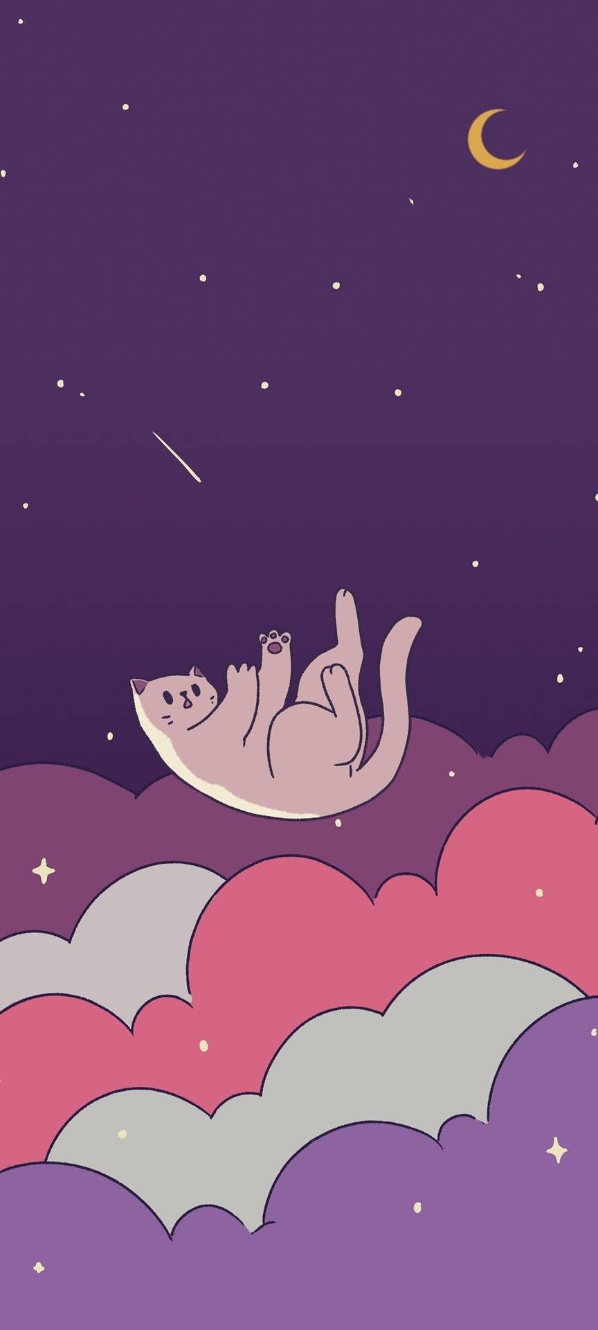 Katze, Wolken, Nachthimmel, Mond, Lila, Niedlich, HD, Hintergrundbild fürs Handy