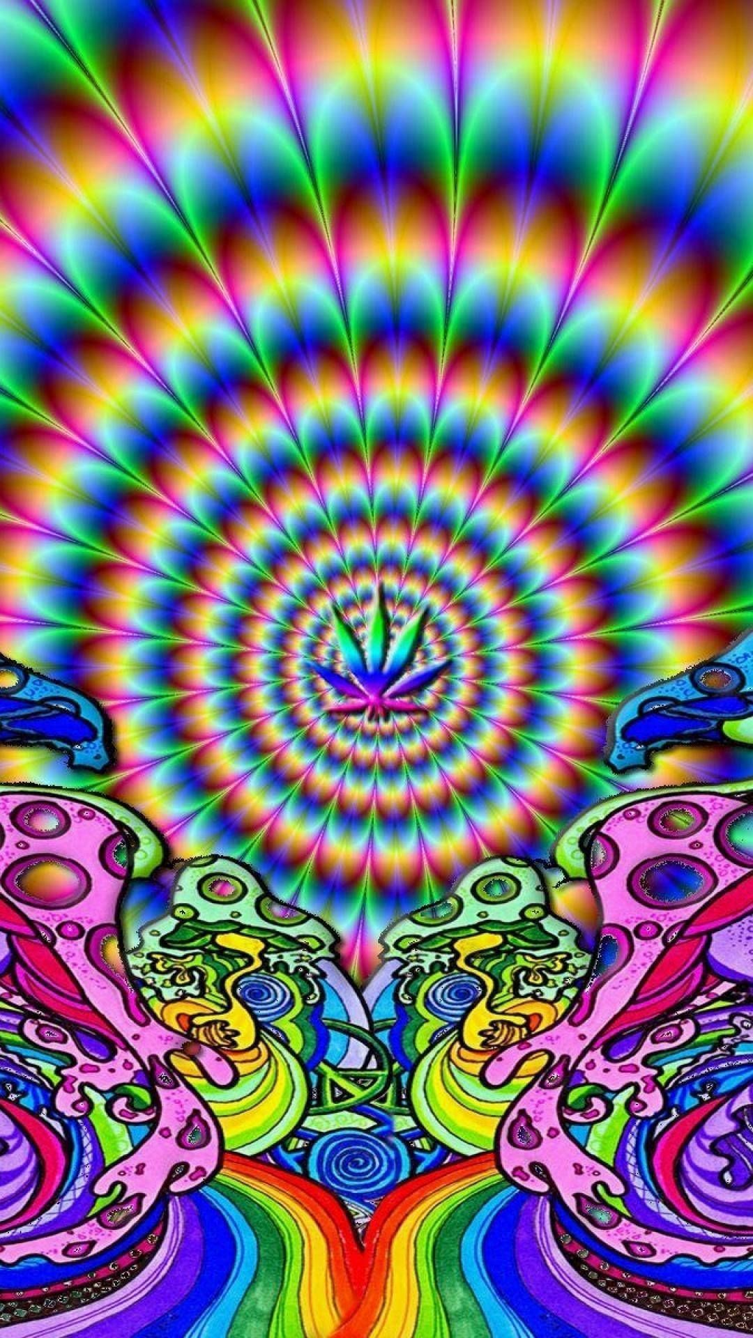 Psychedelisch, Pilze, Spirale, Regenbogenfarben, Trippy, Full HD, iPhone-Hintergrundbild