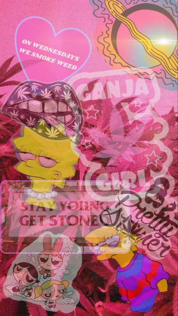 Collage, Rosa, Aufkleber, Get Stoned, Ästhetik, Hintergrundbild für iPhone und Android