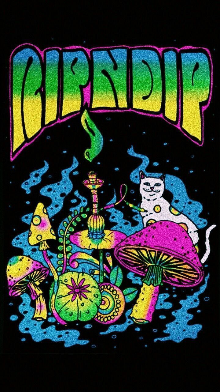 RIPNDIP, Katze, Pilze, Psychedelisch, Streetwear, Hochformat, Hintergrundbild fürs Smartphone