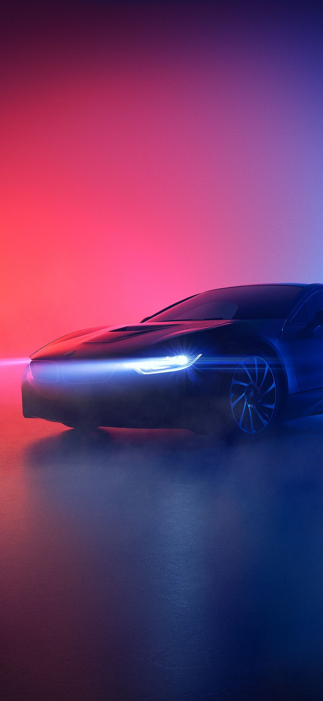 BMW i8, Silhouette, Rotes Licht, Minimalistisch, Dunkel, 1125x2436, Handy-Hintergrund