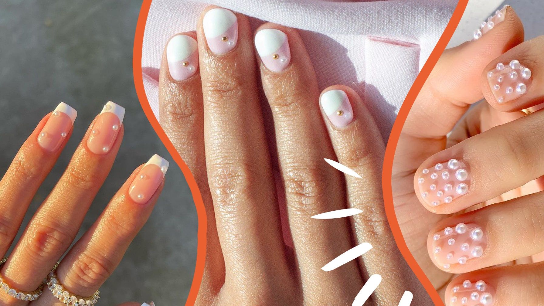 Nageldesign, Perlen, French Nails, Collage, Maniküre, HD, Hintergrund für den Desktop
