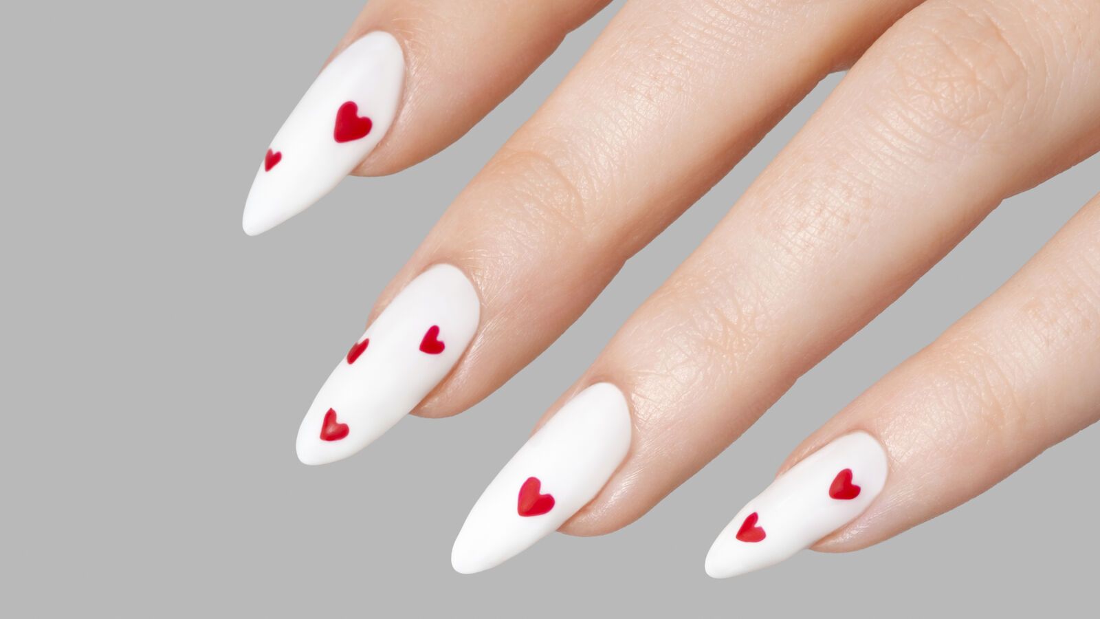 Nageldesign, Herzen, Weiße Nägel, Mandelform, Valentinstag, HD, Desktop-Hintergrund