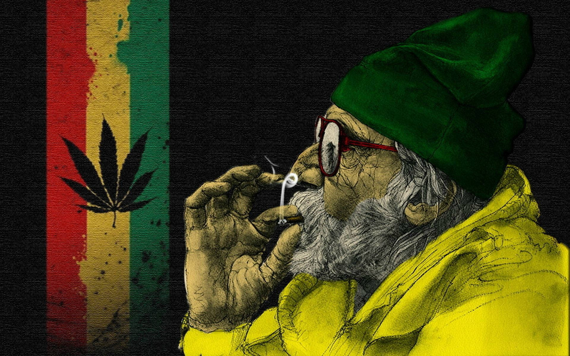 Rastafari-Farben, Alter Mann, Joint, Hanfblatt, Mütze, 16:10, Full-HD-Hintergrundbild für den Desktop