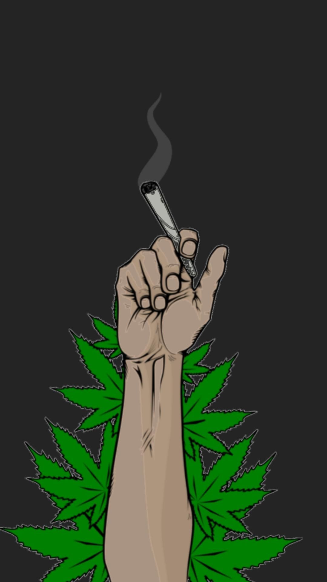 Faust, Joint, Rauch, Hanfblatt, Illustration, Full HD, Hintergrundbild fürs Handy