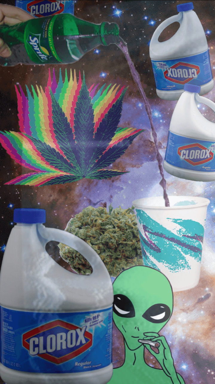 Clorox, Alien, Hanfblatt, Collage, Weltraum, Hintergrundbild für iPhone und Android