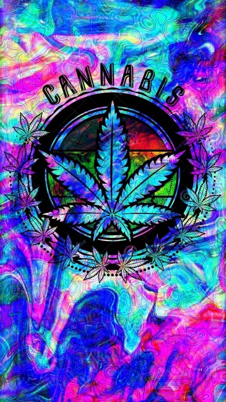 Cannabis-Logo, Bunt, Psychedelisch, Hanfblatt, Neonfarben, HD, Handy-Hintergrund