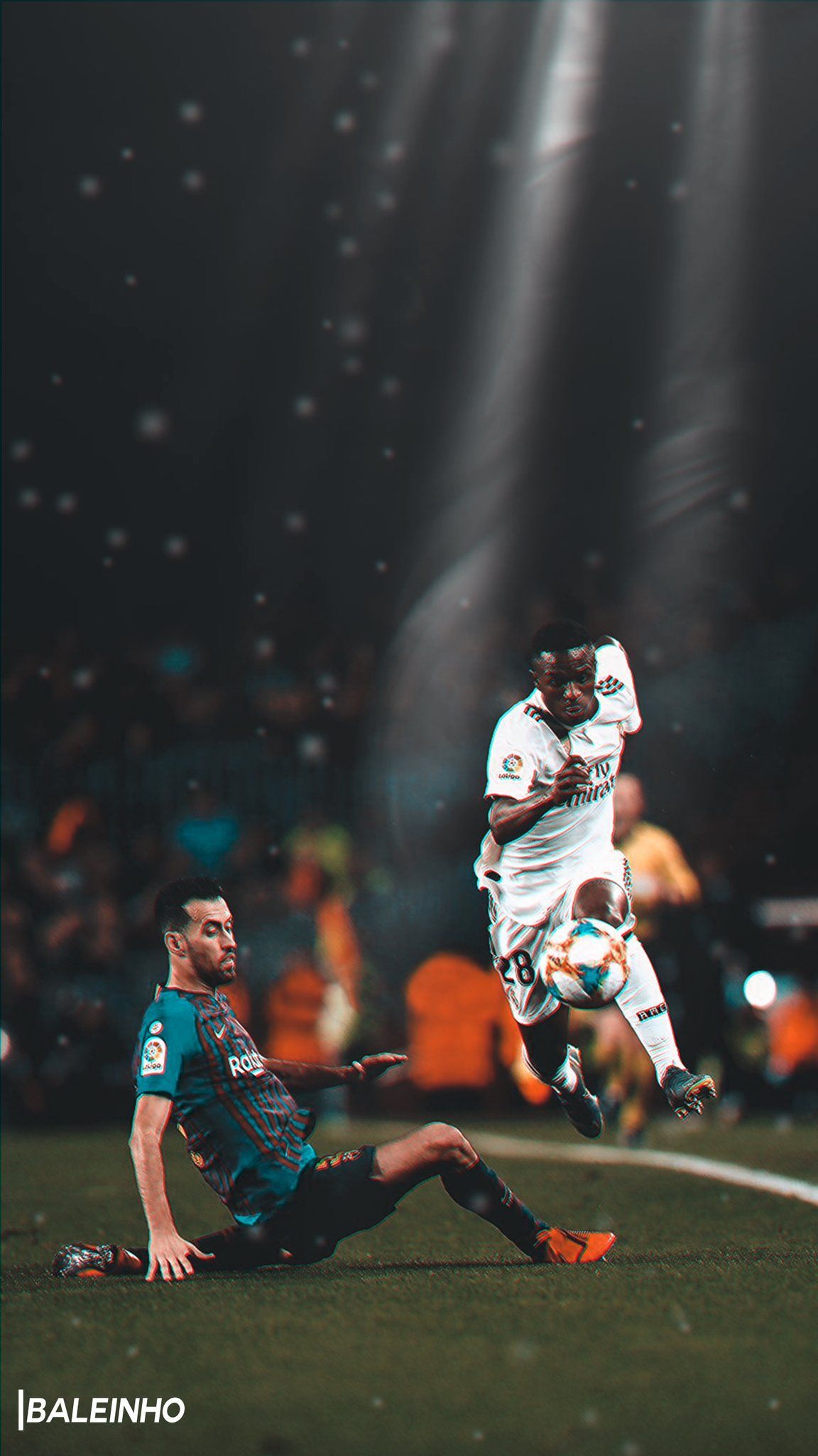 Vinícius Júnior, Real Madrid, Lichtstrahlen, Spielszene, Dunkel, Full HD, iPhone-Hintergrundbild