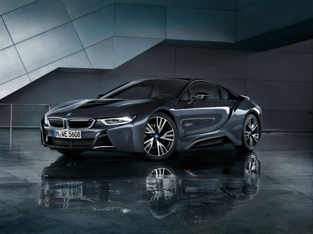 BMW i8, Graues Auto, Studio, Spiegelung, Architektur, Hintergrundbild für iPad und Tablet