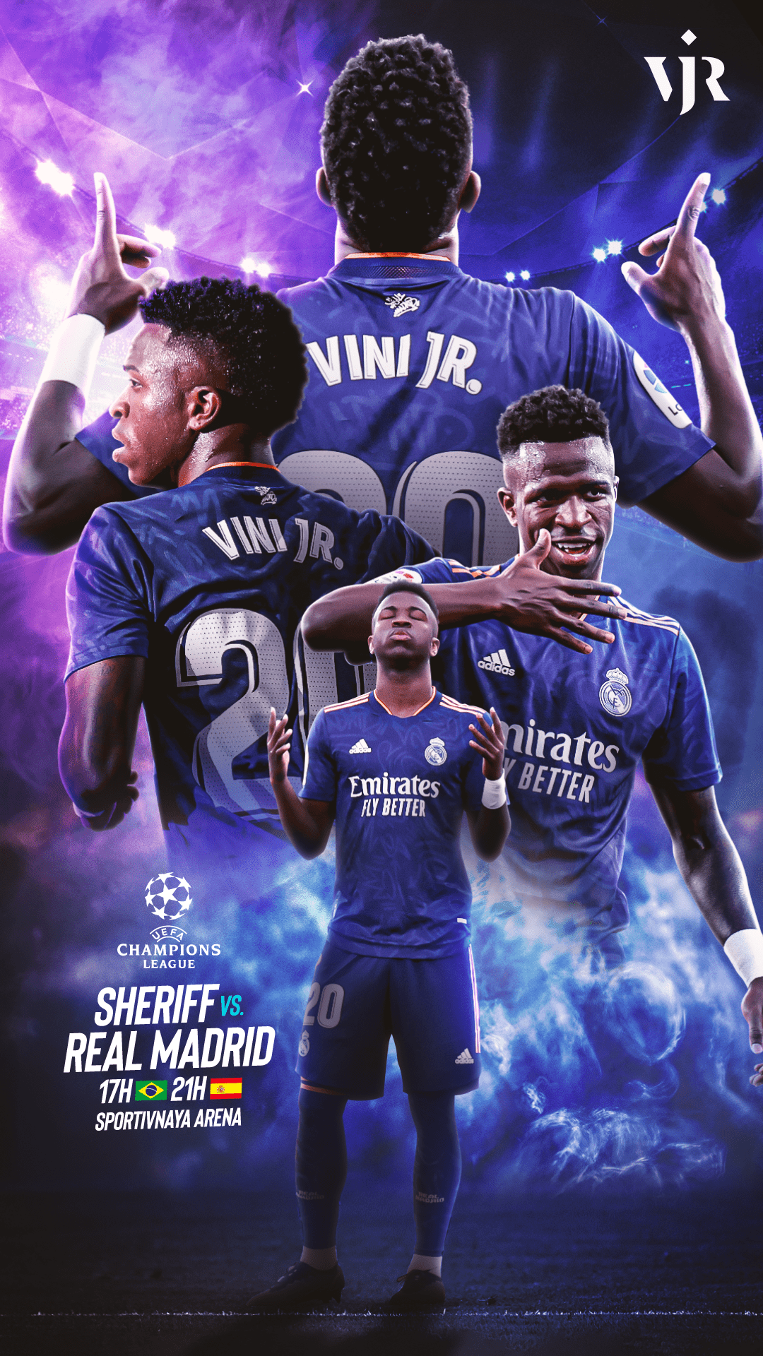 Vinícius Júnior, Vini Jr., Real Madrid, Sheriff Tiraspol, Champions League, Matchplakat, Full-HD-Handy-Hintergrundbild