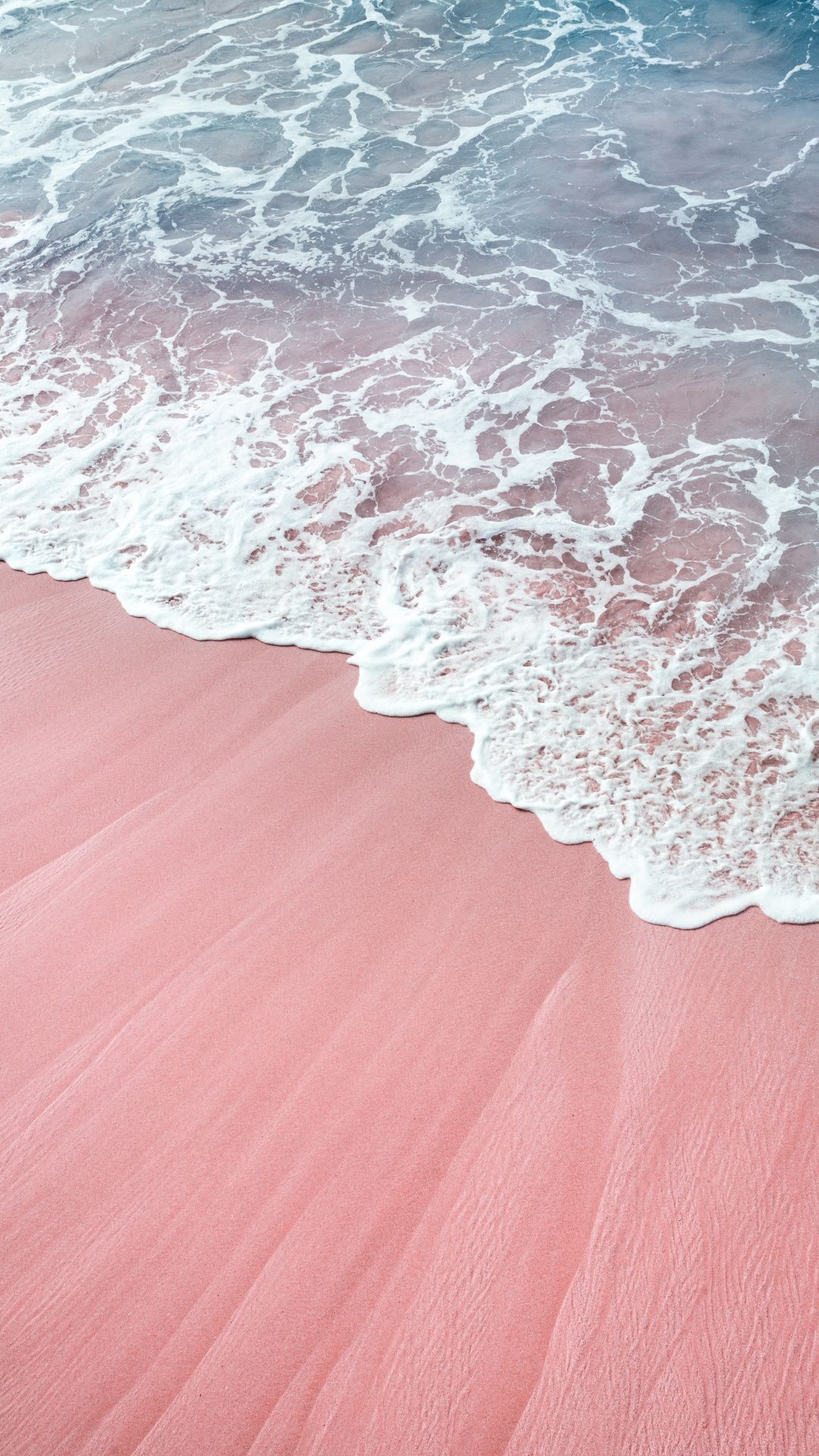 Rosa Sand, Welle, Strand, Draufsicht, Full HD, Handy-Hintergrund im Hochformat