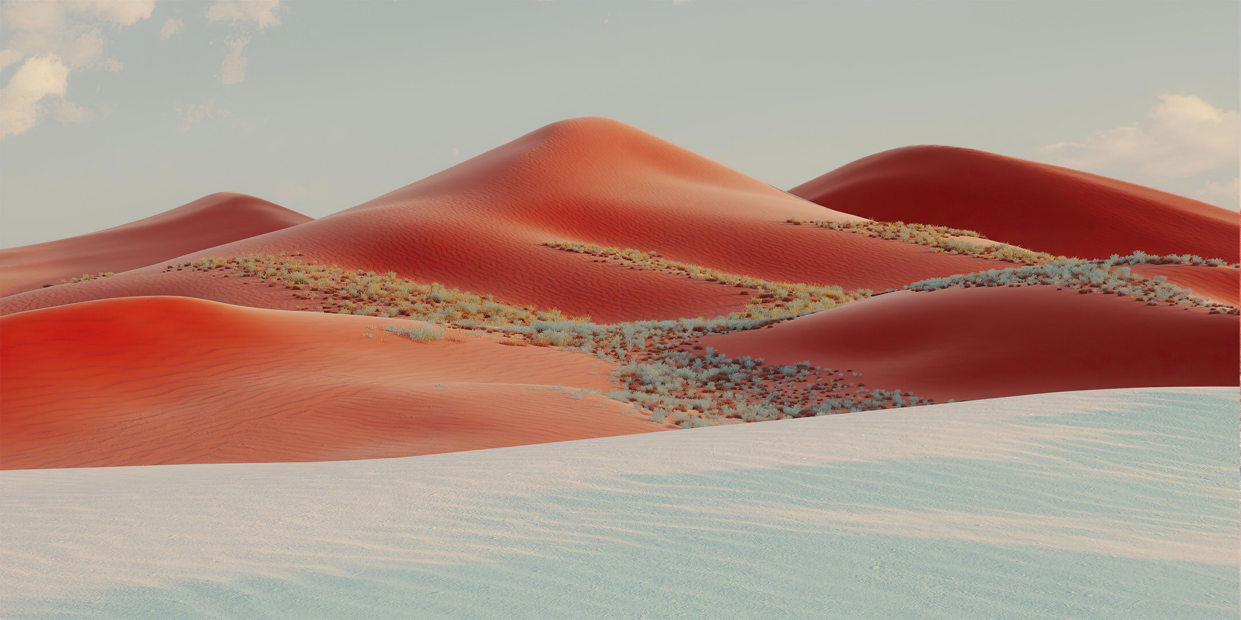 Sanddünen, Rote Dünen, Digitale Kunst, Wüstenlandschaft, Pastellhimmel, 4K-Hintergrundbild für PC