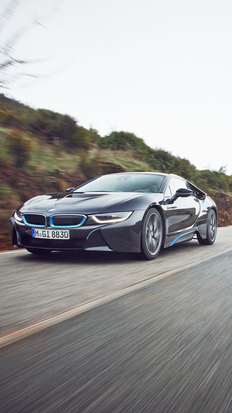 BMW i8, Landstraße, Hügel, Bewegung, Grau, HD, Handy-Hintergrund im Hochformat