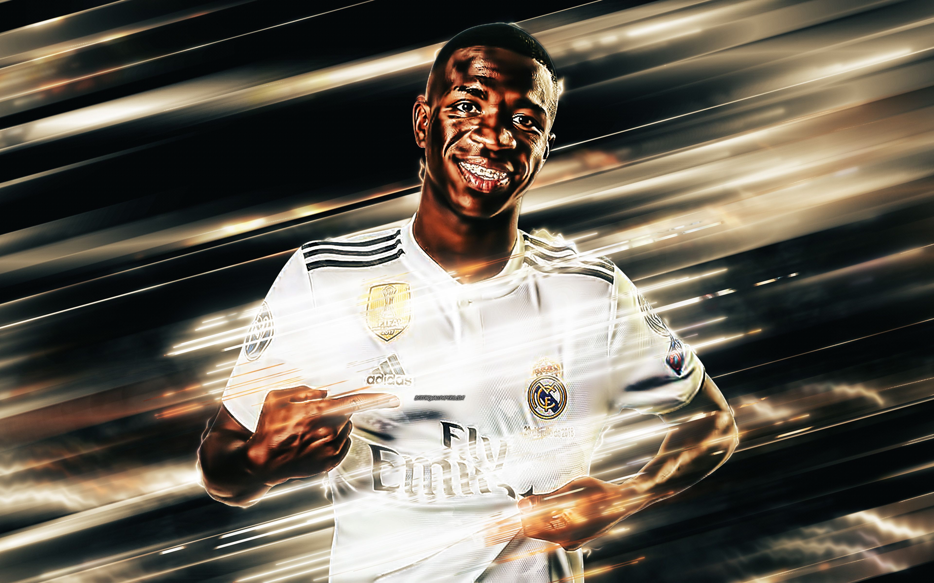 Vinícius Júnior, Real Madrid, Lichteffekte, Digitale Kunst, Dynamik, 4K, Windows-Hintergrundbild